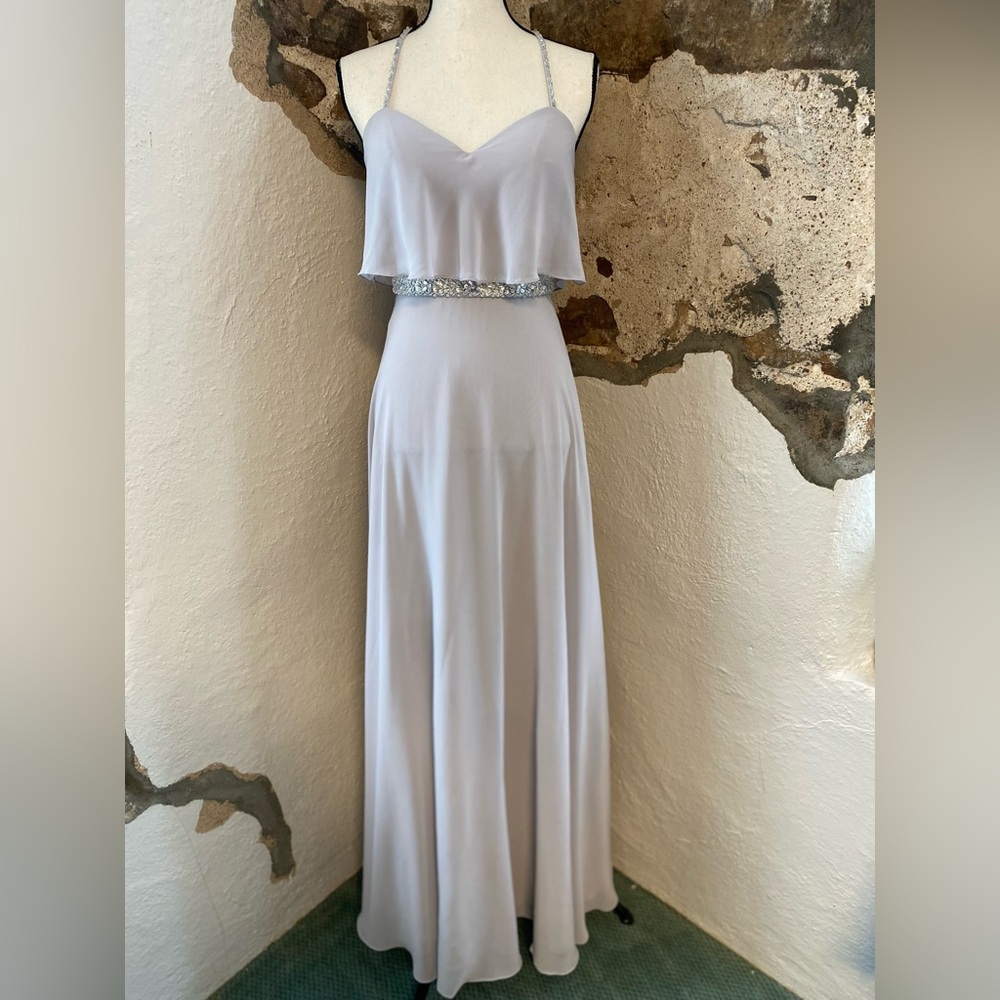 Beaded Morilee by Madeline Gardner Grey Cross Cross evening Dress Size 2